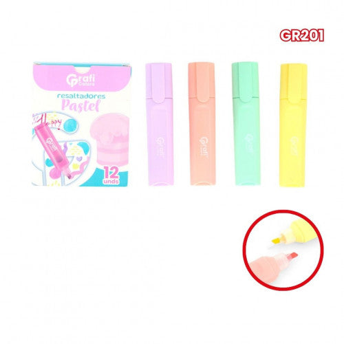 Resaltador Grafi Colors Pastel X12 Unidades GR201 X3 Display
