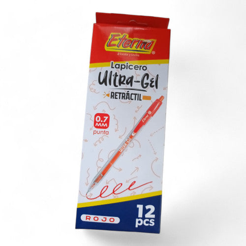 Caja Lapicero Eterna Ultra Gel Retractil Rojo X12 PCS X3 CAJAS