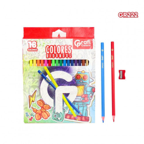 Lápices De Colores Grafi Colors Redondos X18 Incluye 5 Neón y 1 Dorado GR222 X2 Unidades