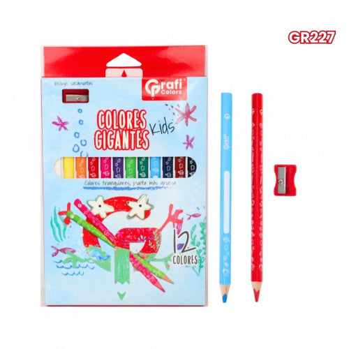 Lapices Gigantes Grafi Colors Triangulares X12 5mm Incluye Sacapuntas GR227 X2 Paquetes