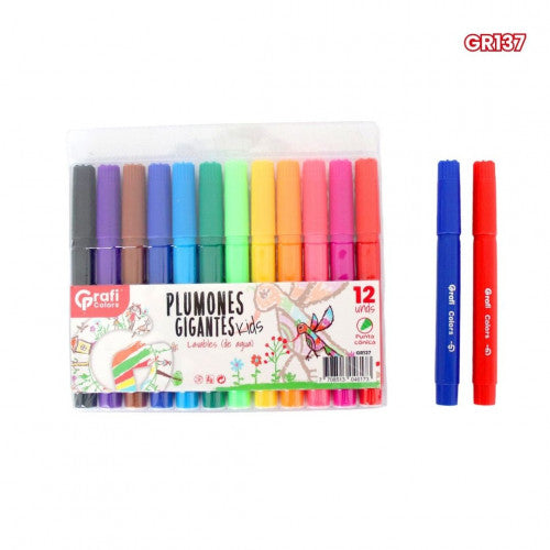 Plumones Gigantes Grafi Colors Lavables Kids X12 GR137 X3 Paquetes
