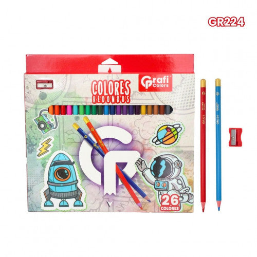 Lapices De Colores Grafi Colors Punta Redonda X26 4mm Incluye 2 Metalizados GIRLS GR224G X1 Unidad