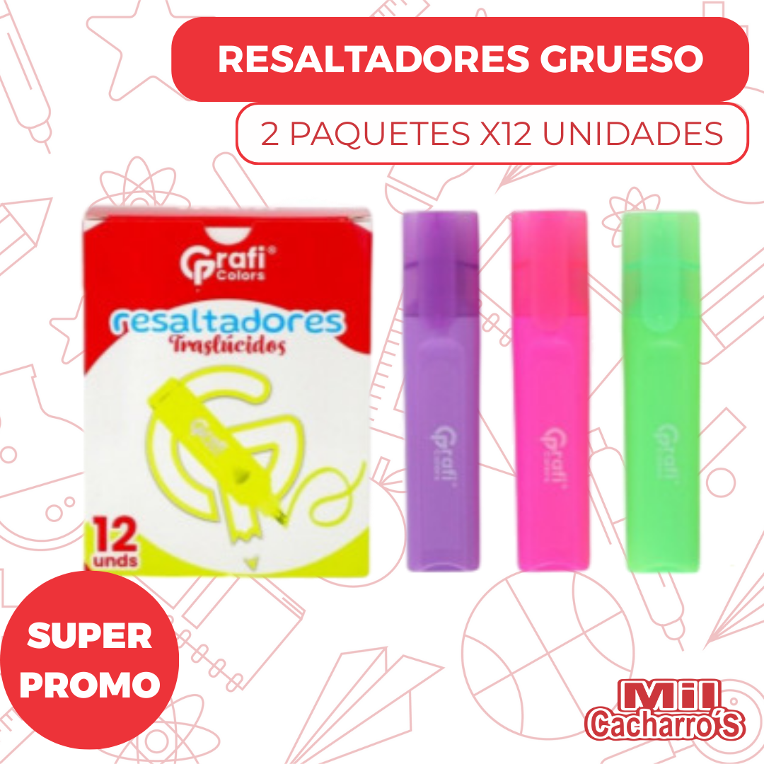 Resaltador Grafi Colors Grueso Neón X12 GR199 X2 Display