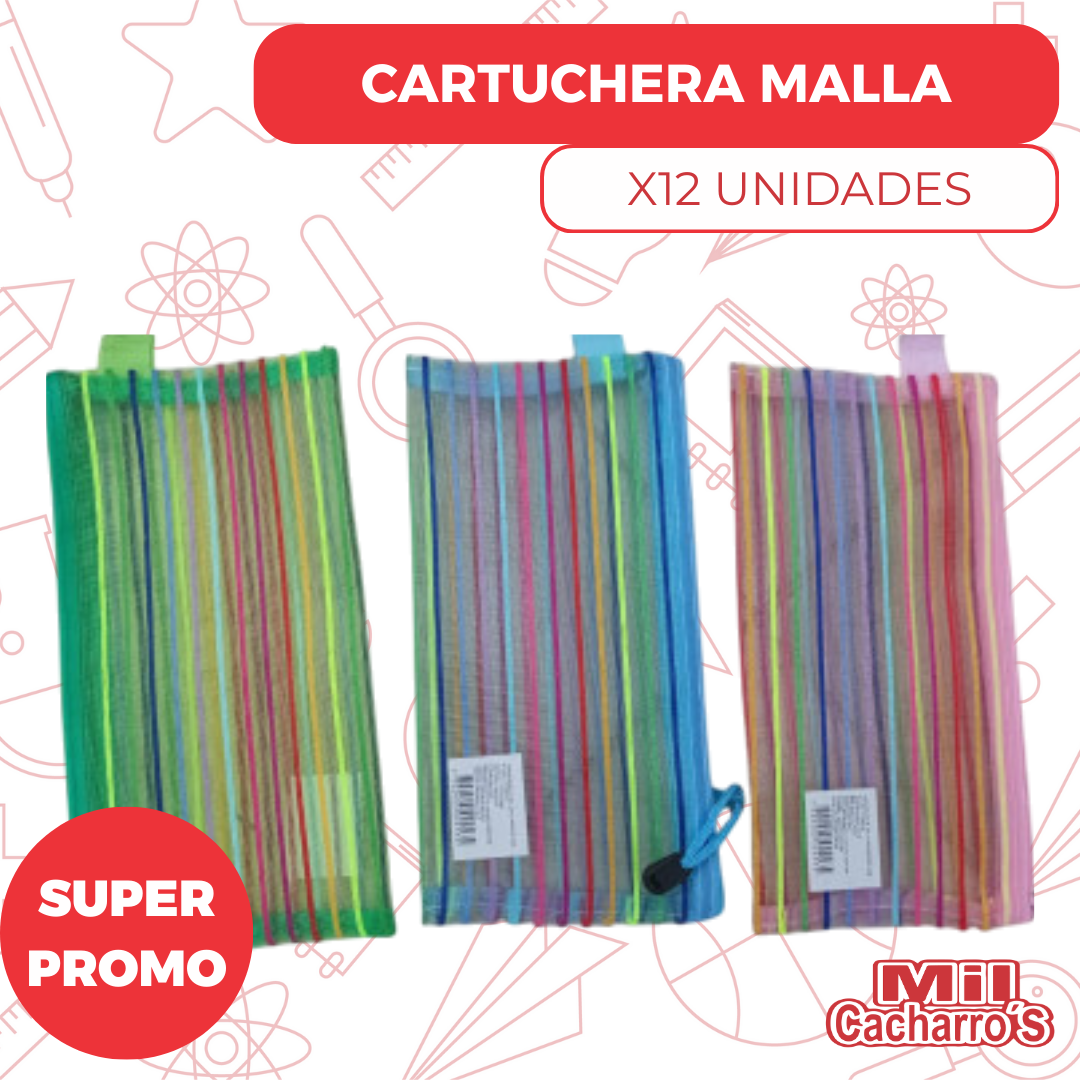 Cartuchera Malla Translucida X12 Unidades