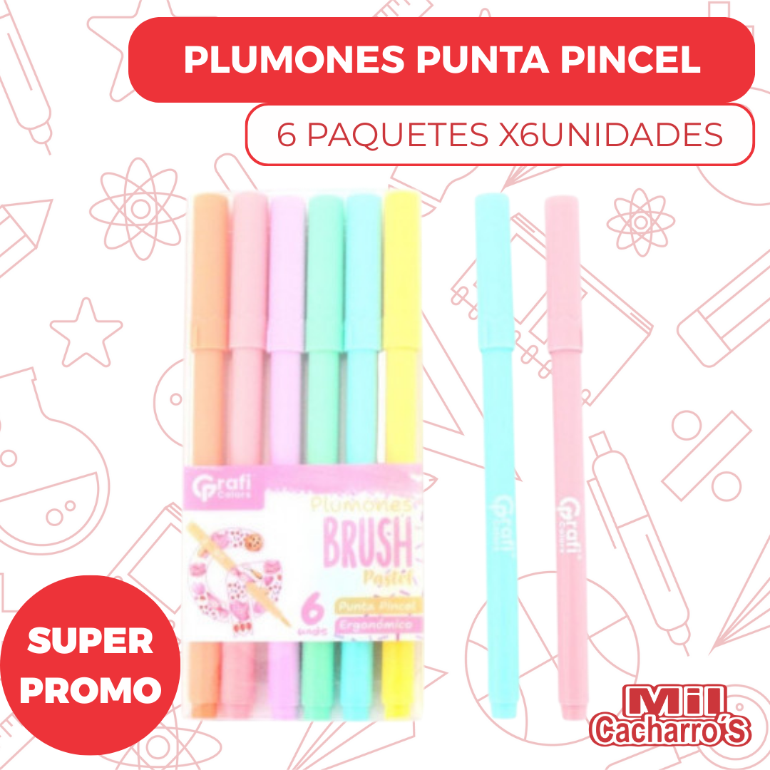 Plumones Brush Grafi Colors Punta Pincel X6 Pastel GR118 X6 Paquetes