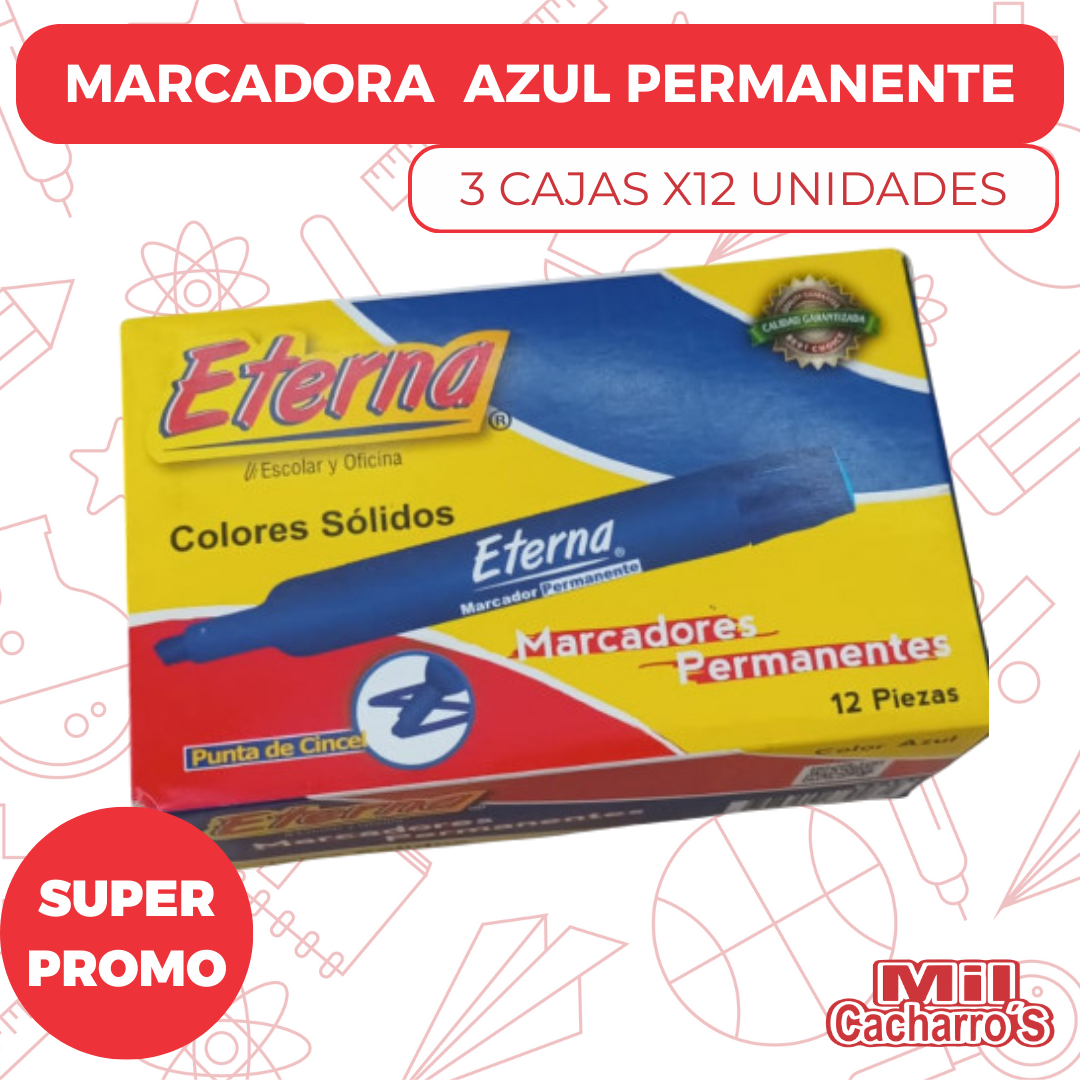 Caja Marcador Permanente Azul 12 Unidades X6 Cajas