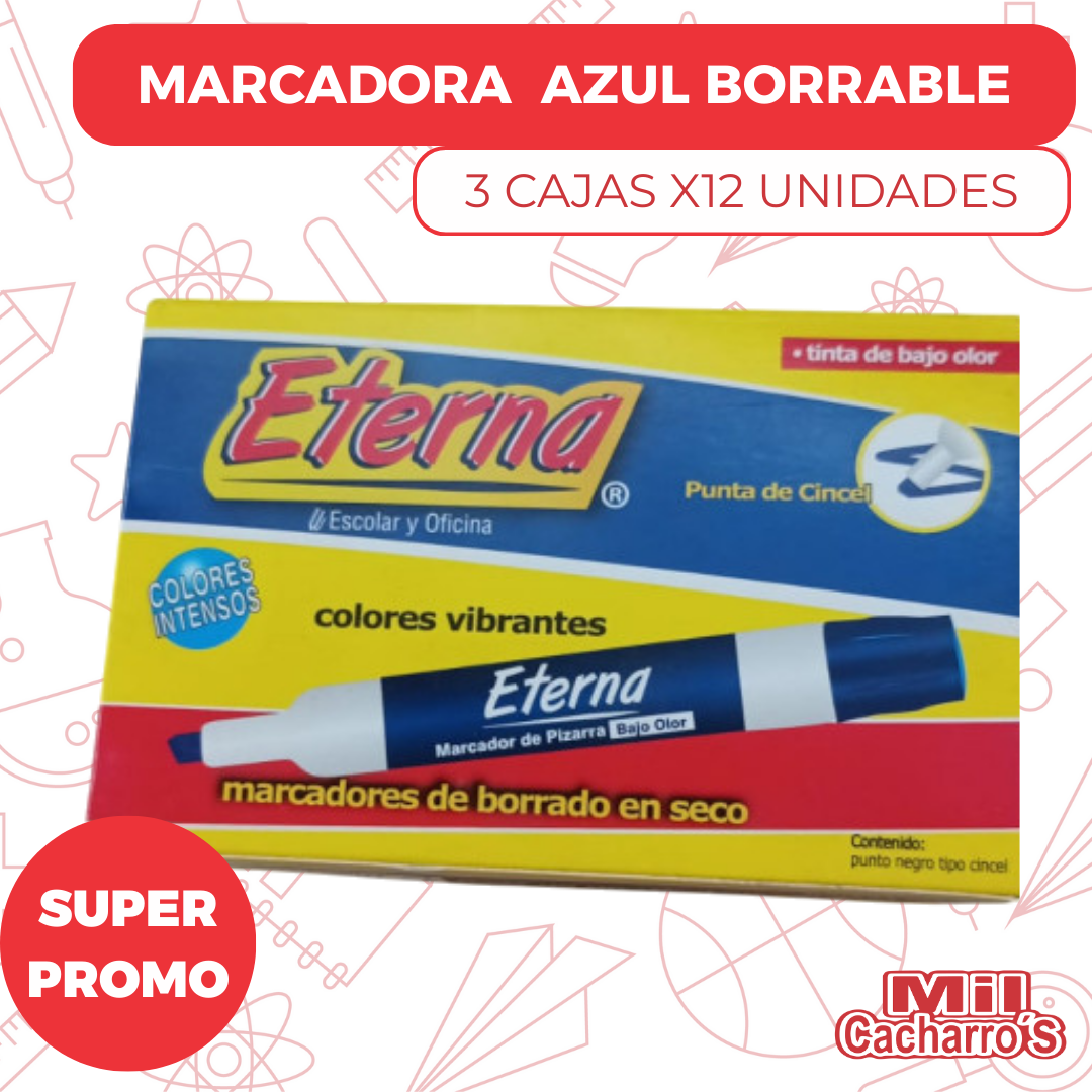 Caja Marcador Borrable Azul X12 Eterna X3 Cajas