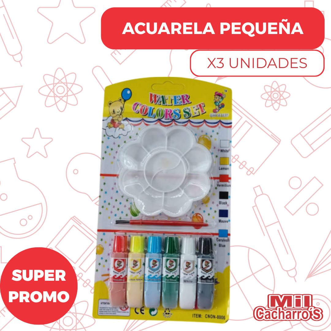Paleta Acuarelas Pequeña X3 Unidades