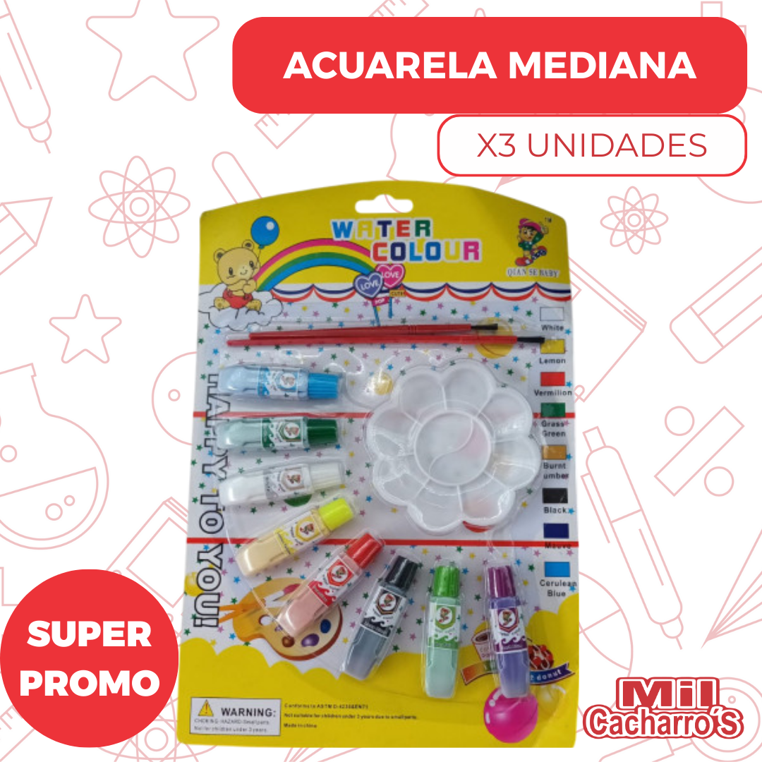 Paleta Acuarelas Mediana X3 Unidades