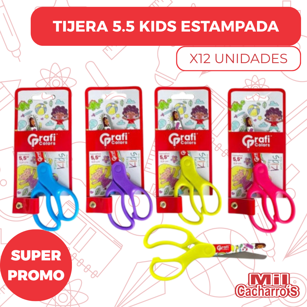 Tijeras Grafi Colors Kids 5,5" Estampadas GR179 X12 Unidades