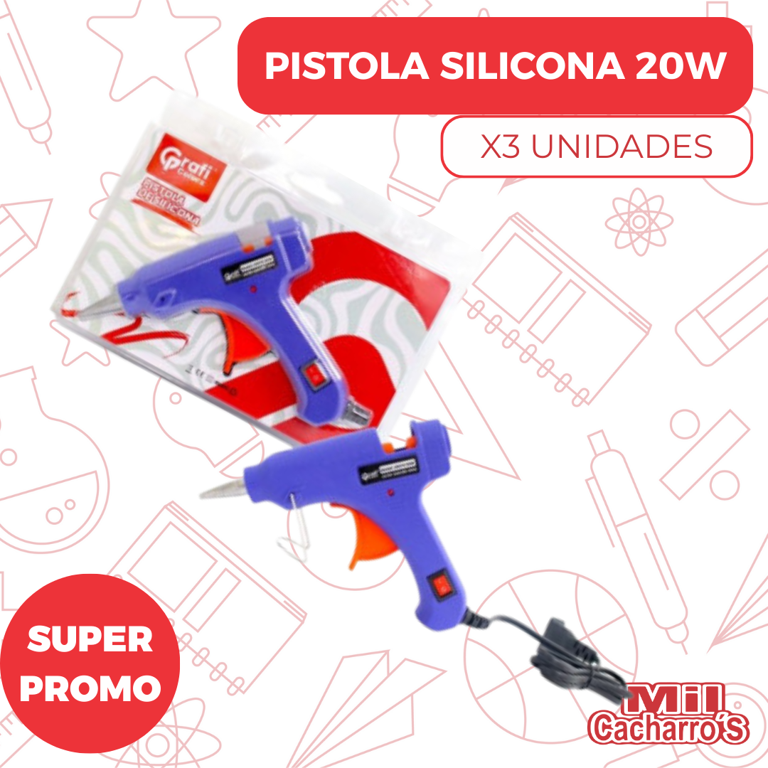 Pistola De Silicona Grafi Colors 20W GR270 X3 Unidades