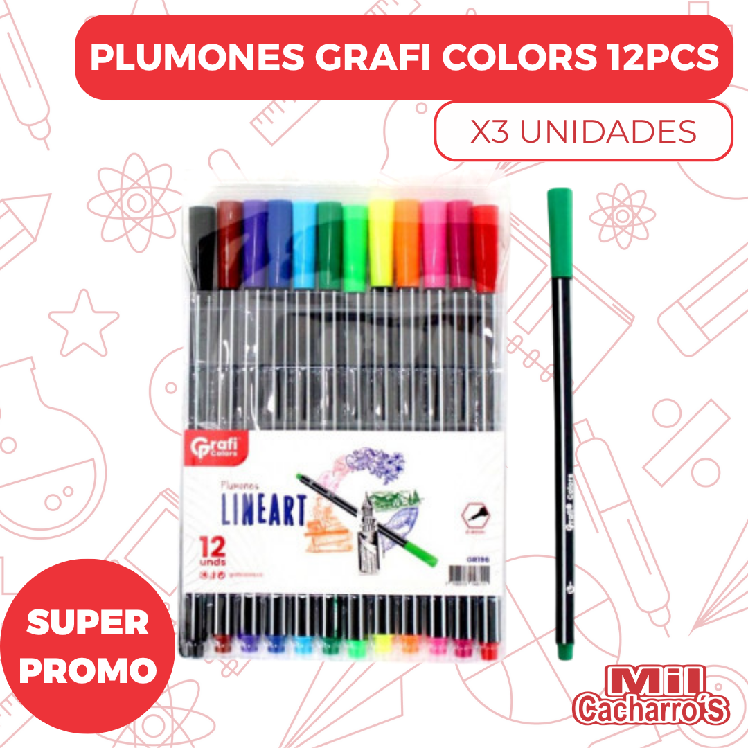 Estuche Lineart Grafi Colors Colores X12 GR196 X 3 Paquetes
