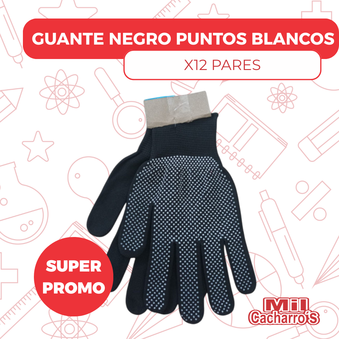 Guante Nylon Negro Con Puntos Blancos X12 Pares