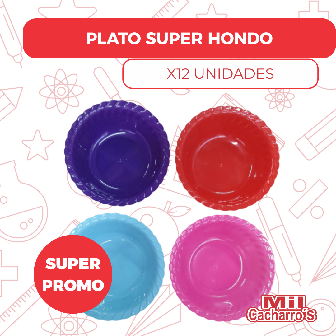 Plato Súper Hondo Colores Surtidos X12 Unidades