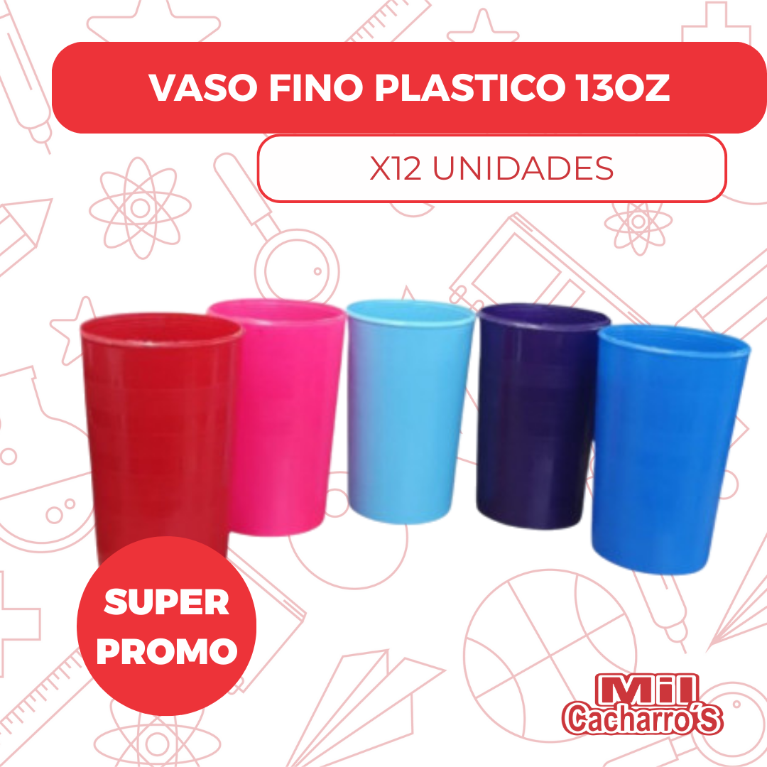 Vasos Finos 13 Oz Colores Surtidos X12 Unidades