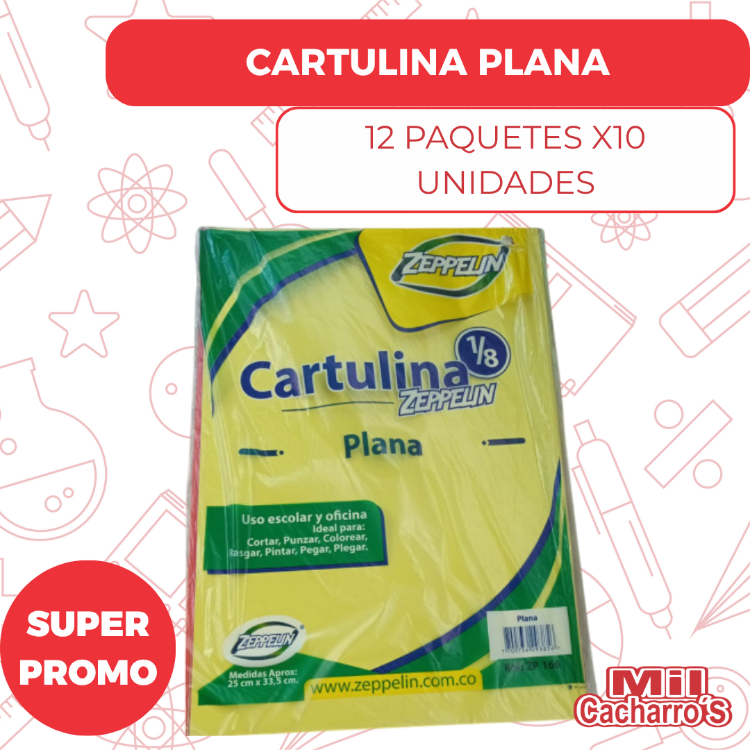 Cartulina Plana 1/8 X10 Unidades X12 Paquetes