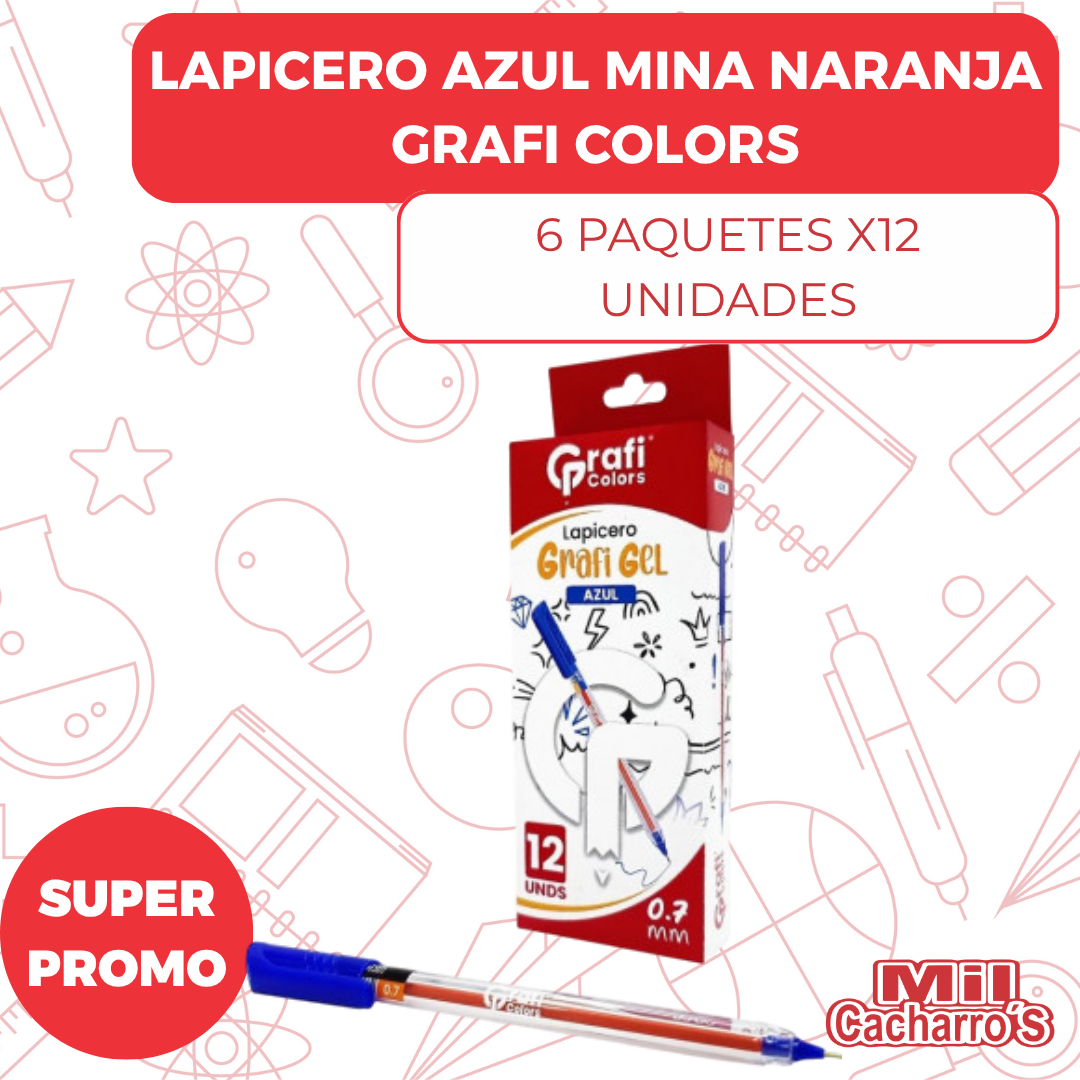 Lapicero Grafi Colors Mina Naranja 0,7 Grafi Gel Azul X12 Unidades GR102 X6 Cajas