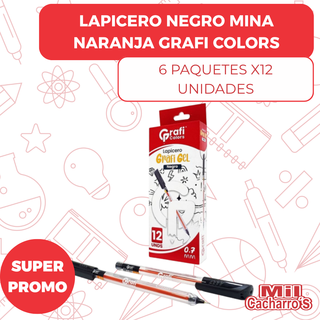 Lapicero Mina Naranja Grafi Colors Gel Negro Gr 101 12 Unidades X6 Cajas