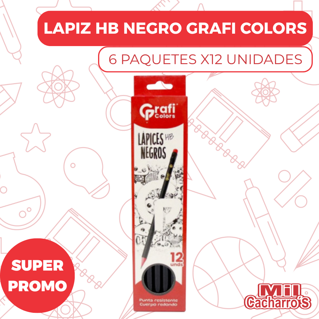 Lapiz Grafi Colors HB Negro X12 Unidades GR254 X6 Paquetes