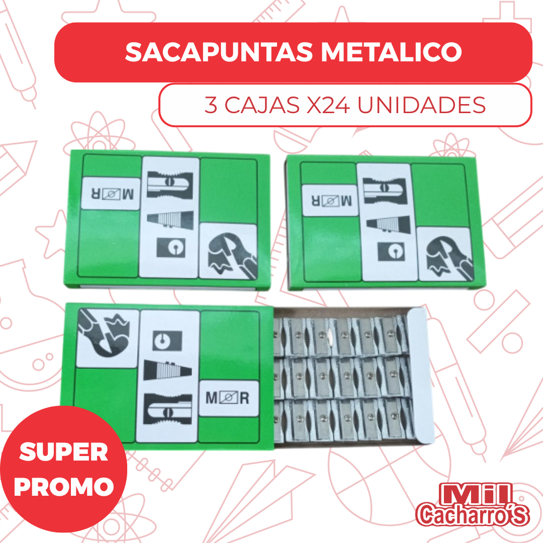 Caja Sacapuntas Metálico X24 Unidades X3 Cajas