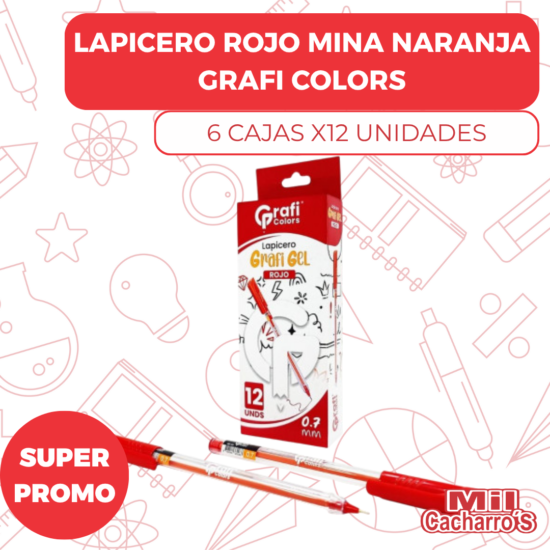 Lapicero Grafi Colors Mina Naranja 0,7 Grafi Gel Rojo X12 Unidades GR103 X6 Cajas
