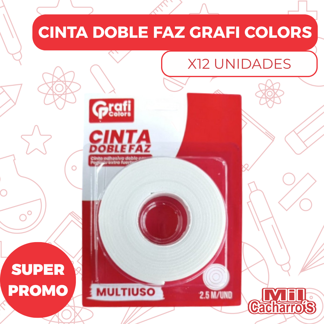 Cinta DobleFaz Grafi Colors 2.5 M 2CM Ancho GR185 X12 Unidades