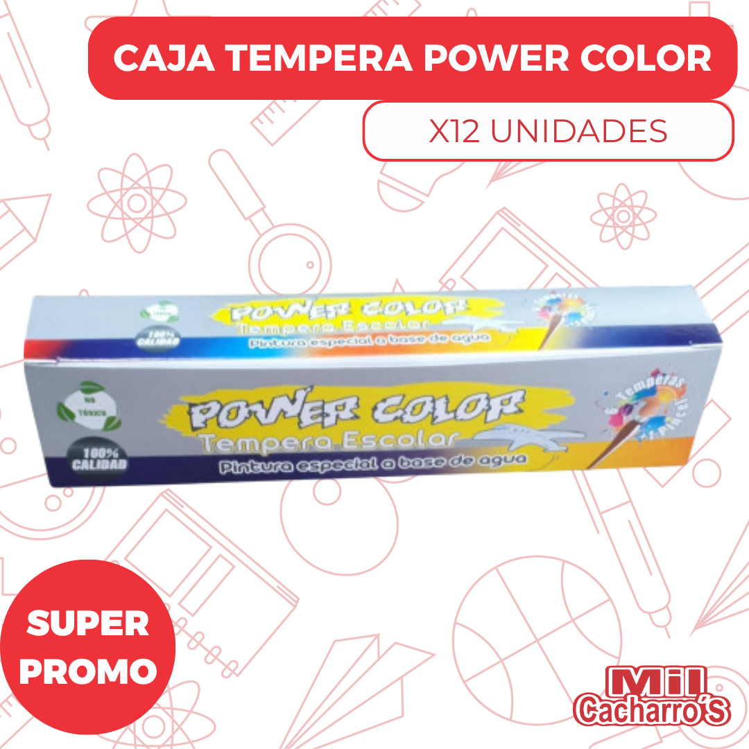 Caja Tempera Escolar Power Color X12 Cajas