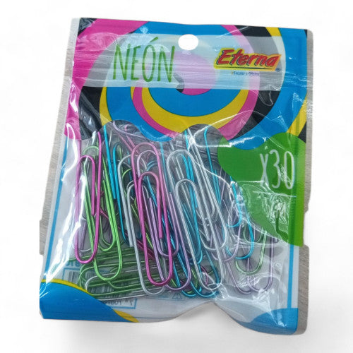 Paquete Clips Grande 5CM Colores Neon Metalizado X12 Paquetes