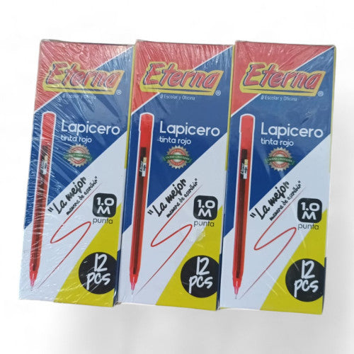 Caja Lapicero Rojo Eterna X12 Unidades X6 Cajas