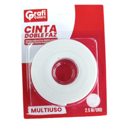 Cinta Doble Faz Grafi Colors 2.5 M 2CM Ancho X12 Unidades