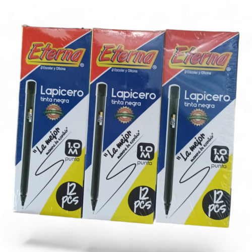 Caja Lapicero Negro Eterna X12 Unidades X6 Cajas