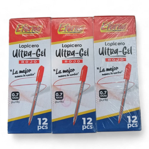 Caja Lapicero Eterna Ultra Gel Rojo X12 PCS X6 Cajas