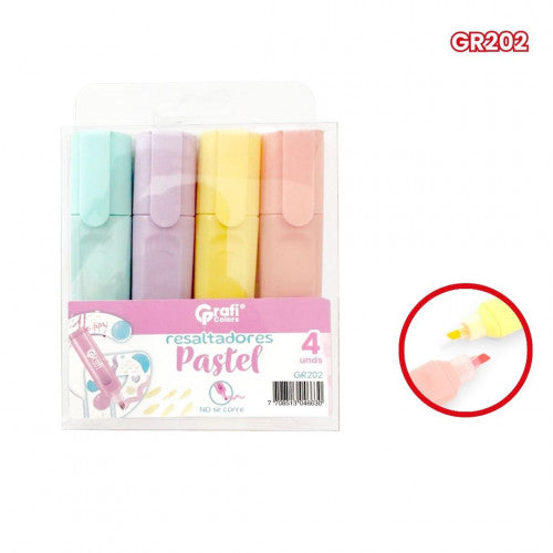 Resaltador Grafi Colors Pastel X4 Unidades GR202 X5 Paquetes