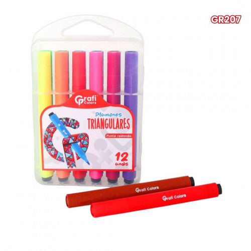 Estuche De Plumones Triangulares Grafi Colors X12 Unidades GR207 X3 Paquetes