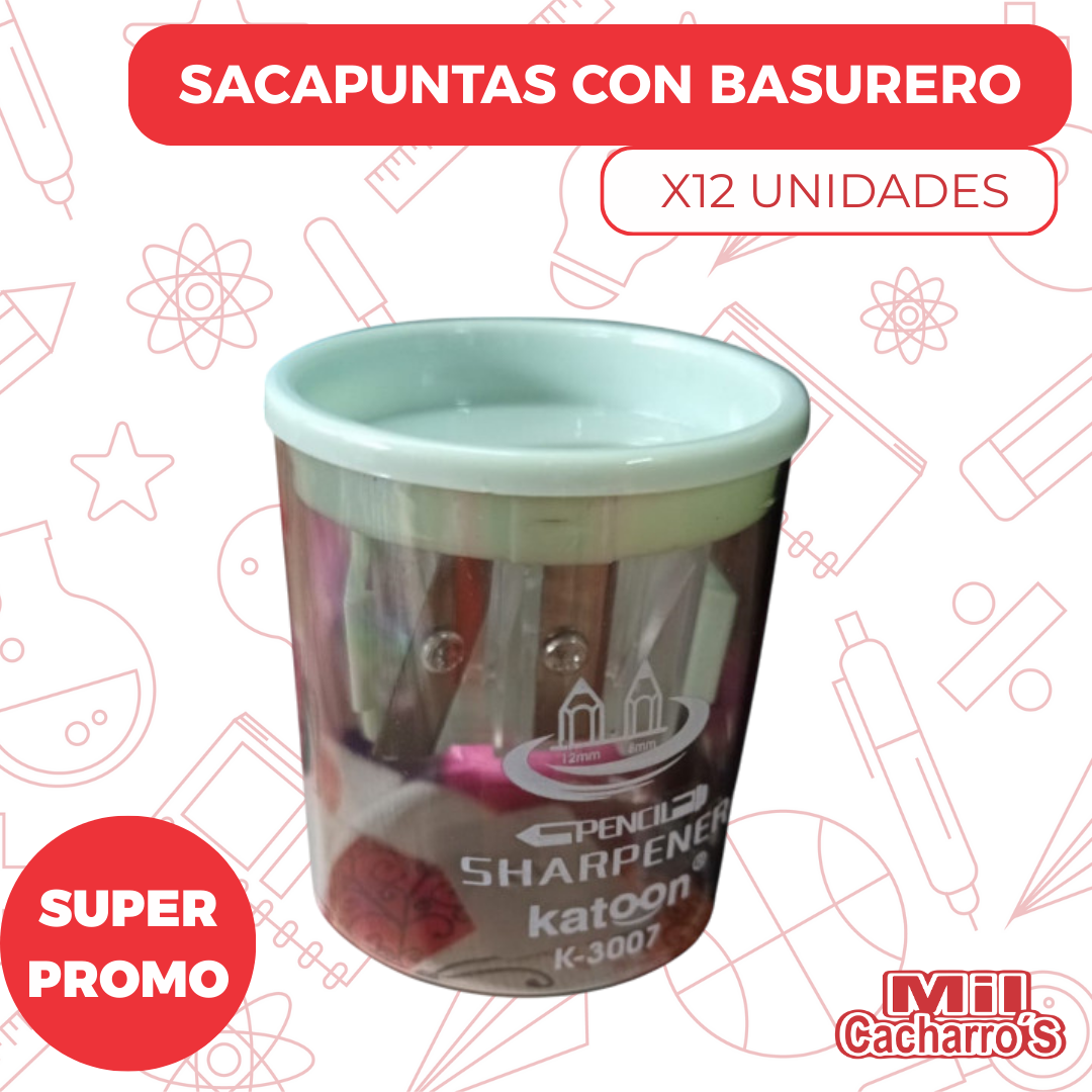 Sacapuntas Con Basurero X12 Unidades Ref K-3007
