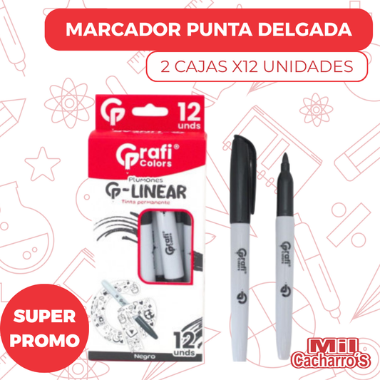 Caja Marcador Grafi Colors Permanente G-Linear Negro X12 Unidades GR205 X2 Cajas