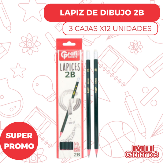 Caja Lapiz Grafi Colors De Dibujo 2B 12 Unidades GR232 X3 Cajas