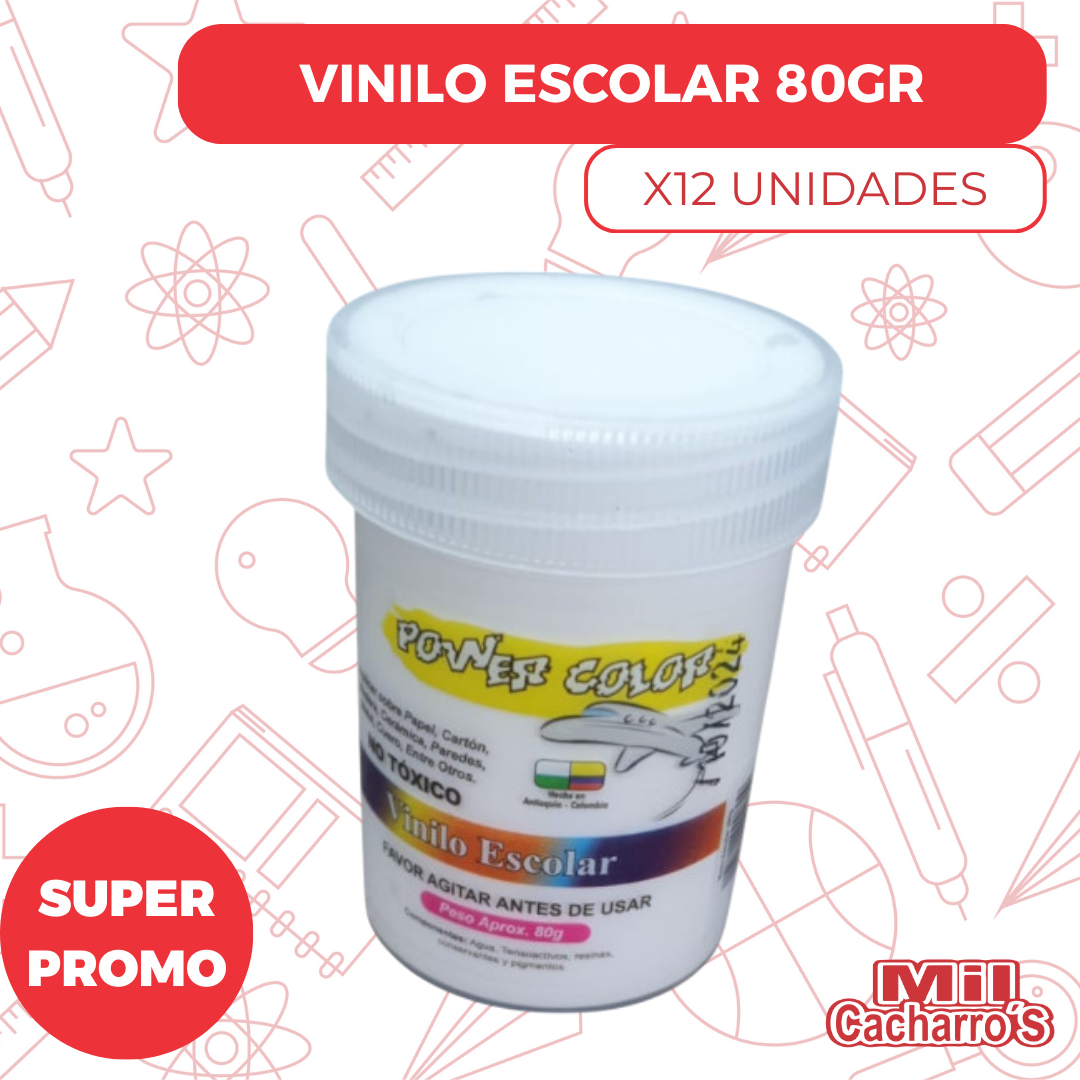 Vinilo Escolar X80G Surtido Power Color X12 Unidades