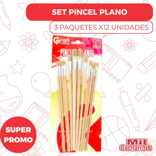 Set Pinceles Planos X12 Unidades Grafi Colors GR163 X3 Sets