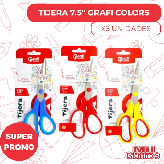 Tijera Grafi Colors 7,5" Dos Colores GR262 X6 Unidades