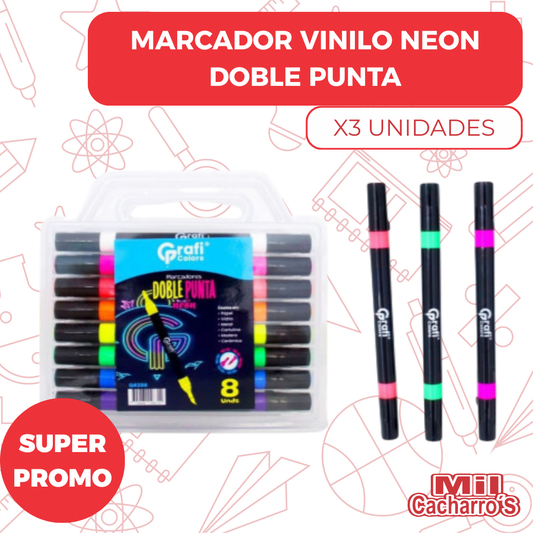 Marcador Grafi Colors Vinilo Neón X8 Unidades GR208 X3 Paquetes
