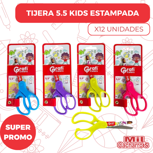 Tijeras Grafi Colors Kids 5,5" Estampadas GR179 X12 Unidades