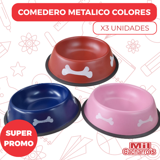 Comedero Metalico Colores X3 Unidades