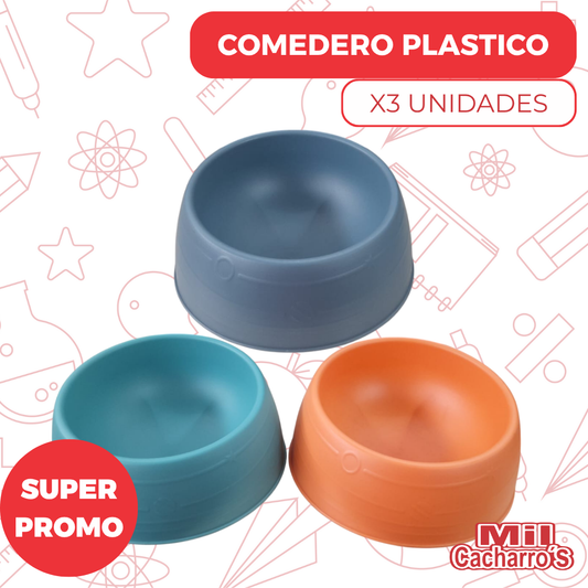 Comedero Mascota Plastico X3 Unidades