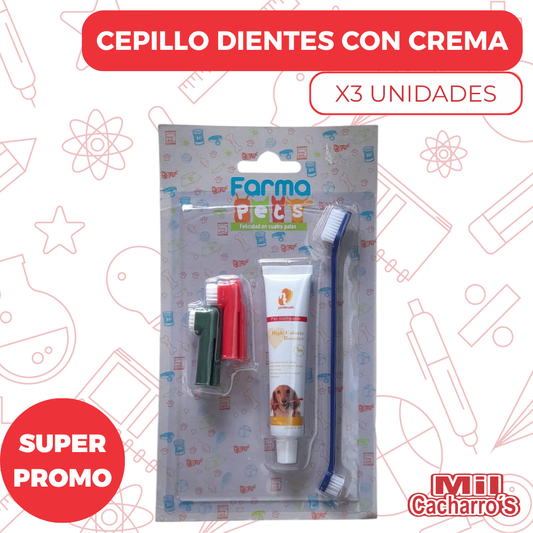 Cepillo De Dientes Con Crema Mascotas X3 Unidades