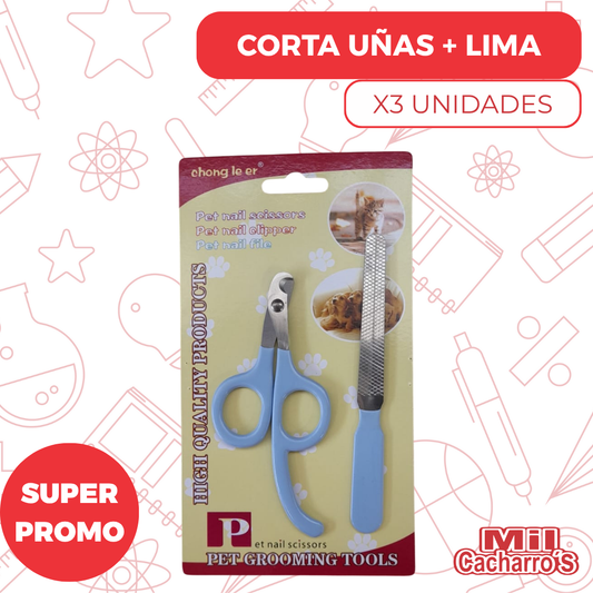 Corta uñas + Lima X3 Unidades