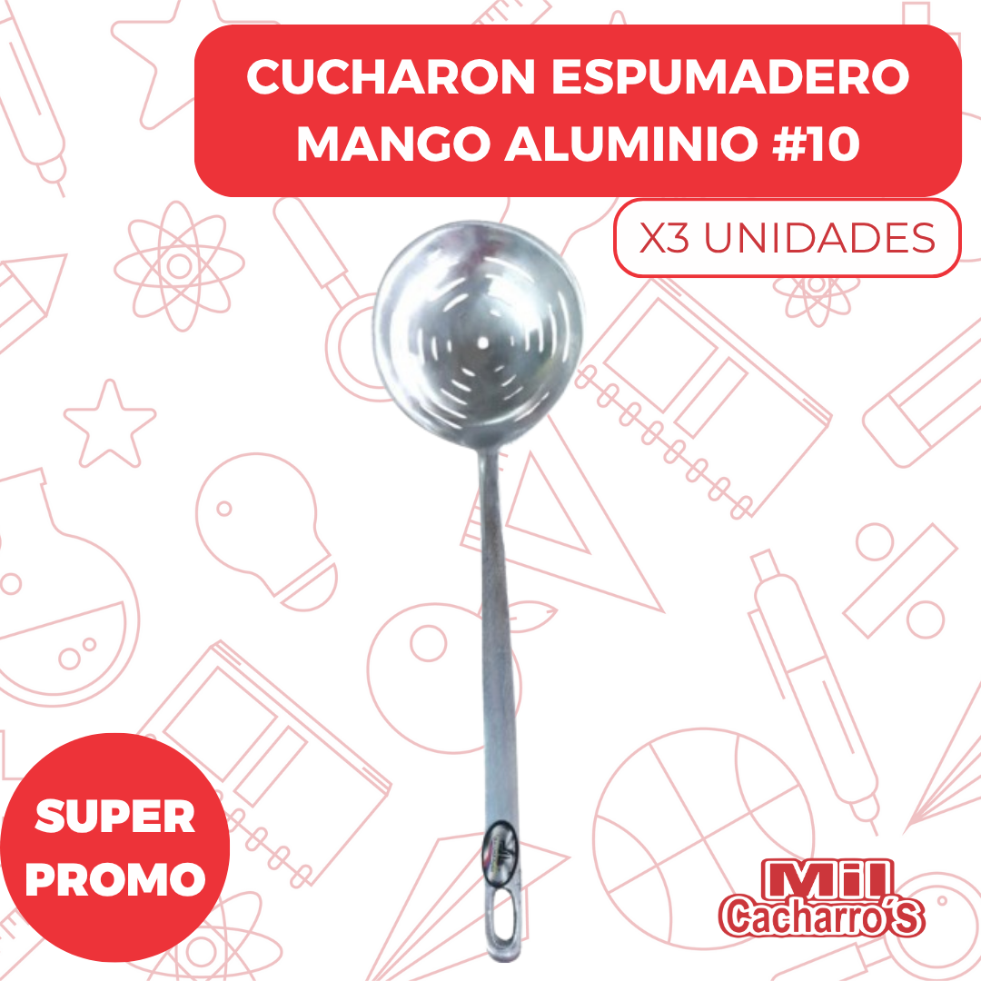 Cucharon Espumadero Mango Aluminio #10 X3 Unidades