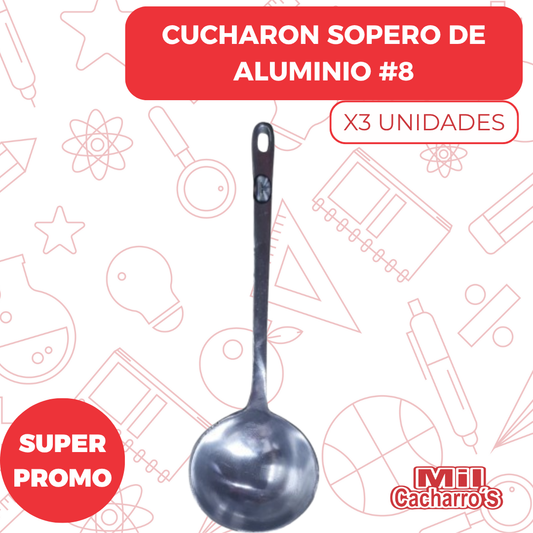 Cucharon Sopero De Aluminio #8 X3 Unidades