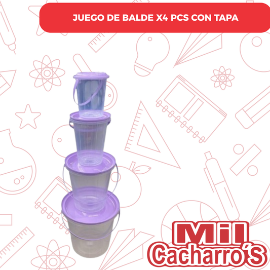 Juego De Balde X4 Pcs Con Tapa