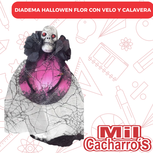 Diadema Hallowen Flor Con Velo Y Calavera